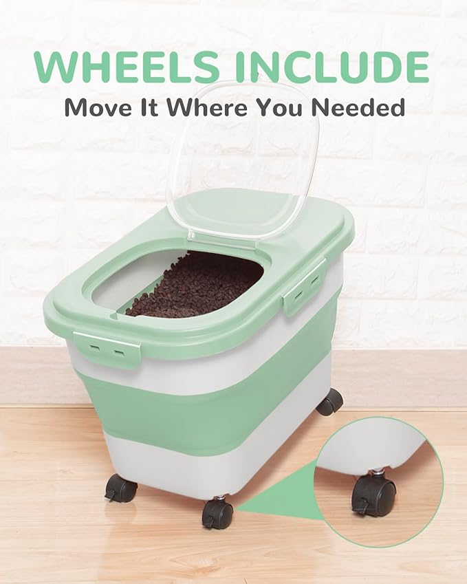 20-23 Lbs Dog Food Storage Container - Collapsible Dog Food Container with Attachable Casters and Scoop,Travel Silicone Bowl, Pet Food Storage Containers to Keep Dry Food Fresh,Easy to Move