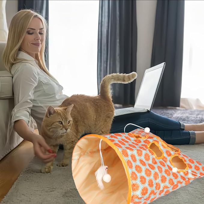 LOQJSS Cat Tunnel Bag Tunnel Bag for Cats Kitty Pet Collapsible Tunnel Crinkle Sack Bag Cat Tunnel Play Cat Drill Bag Self Hide and Seek Play for Indoor Cat Cave Toy (Color:Orange)