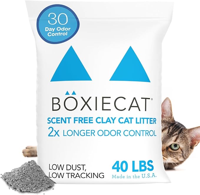 Boxie® Unscented 30 Day Natural Odor Control Cat Litter, 40lb Clumping Clay Kitty Litter
