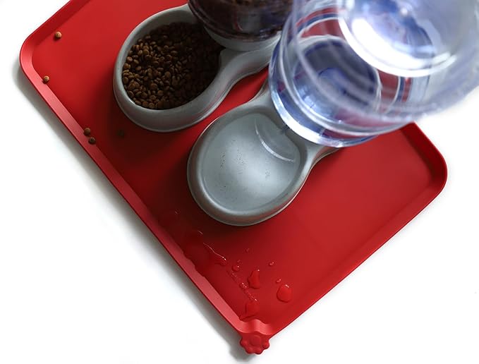 Hoki Found Large Silicone Pet Food Mats Tray - Non Slip Pet Dog Cat Bowl Mats Placemat - Dog Pet Cat Feeding Mat - Waterproof Dog Cat Food Mats -Pet Water Mats for Carpet -Classic Red