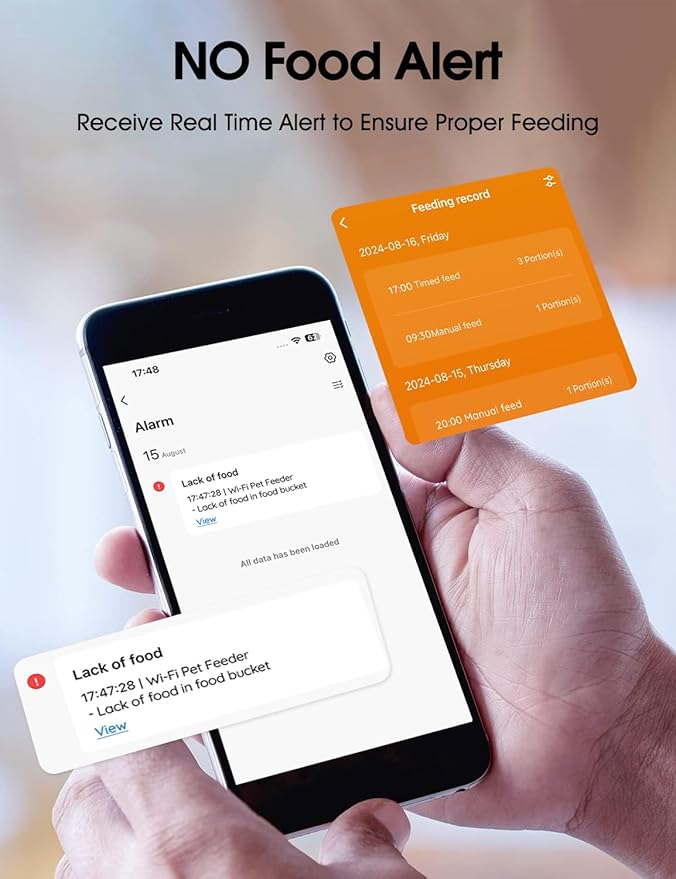 WOPET 6L Automatic Cat Feeder, WiFi Automatic Dog Feeder with APP Control for Remote Feeding, Automatic Cat Food Dispenser with Low Food Sensor and Voice Recorder, Up to 15 Meals Per Day