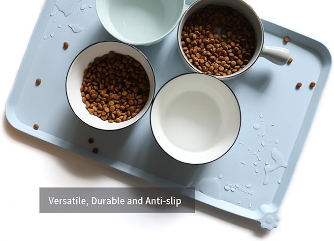 Hoki Found L Silicone Pet Food Mats Tray - Non Slip Pet Dog Cat Bowl Mats Placemat - Dog Pet Cat Feeding Mat - Waterproof Dog Cat Food Mats -Pet Water Mats for Carpet -Frost