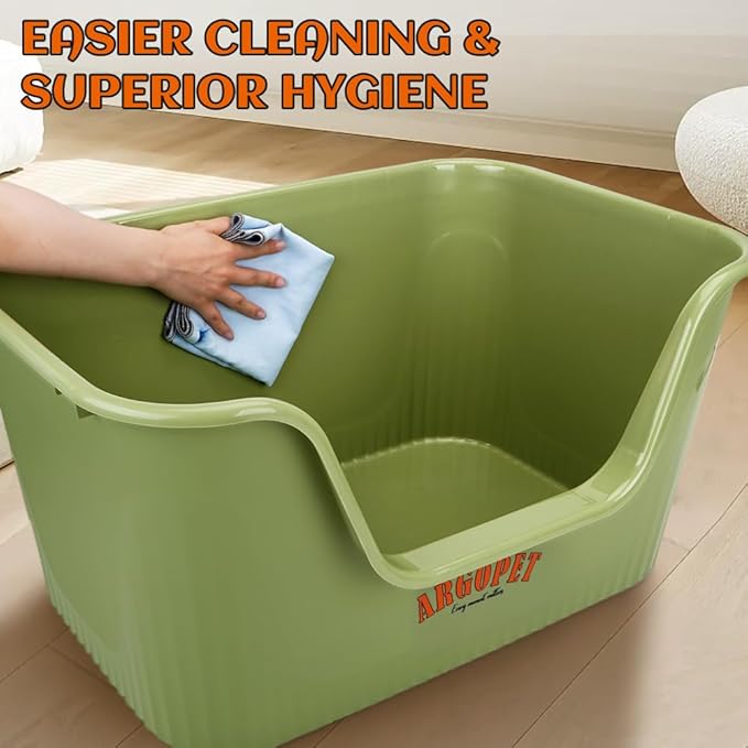 ARGOPET High Sides Cat Litter Box 25" L x 16" W x 13" H Extra Large Litter Box Jumbo for Multi Cat Households,Pet Safe Non-Stick Coating for Easier Cleaning & Superior Hygiene.(Green