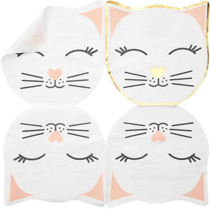 144 Piece Cat Themed Party Supplies Set, Serves 24 Includes Plates, Napkins, Cups, Cutlery – Kitty Birthday Decorations & Kitten Themed Parties Decorations