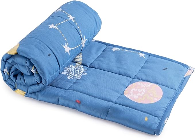 Uttermara Weighted Blanket 3 lbs, Ultra Cozy Minky Fleece and Cotton Sided with Cartoon Patterns, Reversible Heavy Blanket Great for Sleeping, 36x48 inches, Blue Star Moon