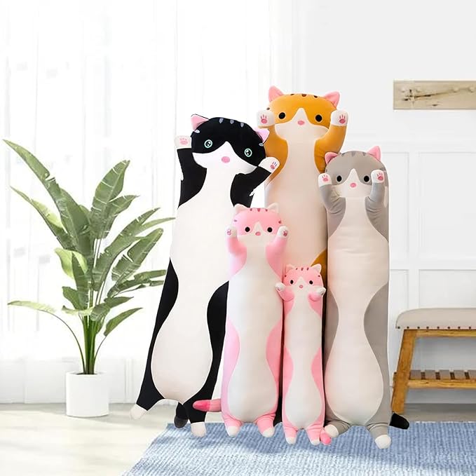 Cute Long Plush Cat Pillow,Soft Plushie Stuffed Animal Toy,Gift for Kids Girlfriend (Black, 35.4inch/90cm)