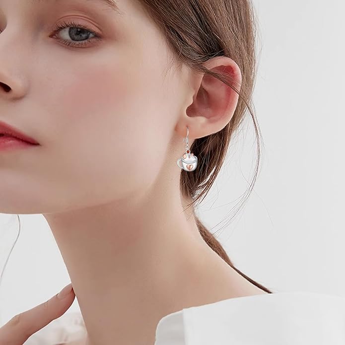 Black Cat Earrings 925 Sterling Silver Mushroom Cat/Black Cat/Panda/Sloth/Capybara/Boston Terrier/Shih Tzu Dangle Earrings Cute Animal Drop Earrings Jewelry Gifts for Women