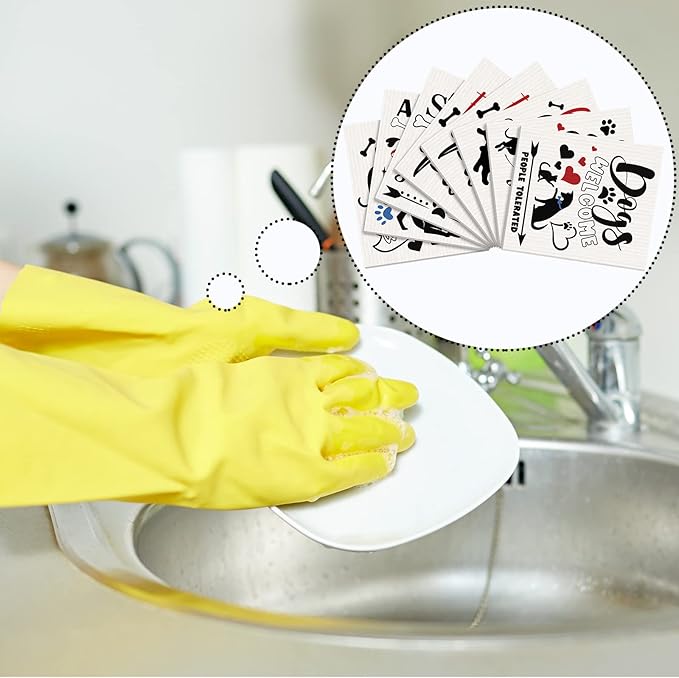 8 count Swedish Kitchen Dishcloths Towels Reusable Swedish Absorbent Sponge Cleaning Dish Cloths Quick Drying Kitchen Washable Decorative for Animal Lover Gifts for Women Hand Towel(Dog)