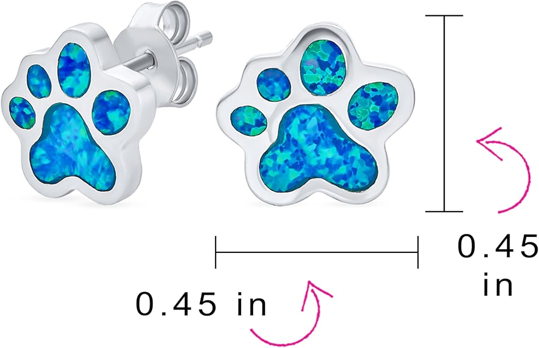 BFF Best Friend Animal Pet Lover BFF Blue Gemstone Opal Inlay Cat Dog Puppy Paw Print Stud Earrings Pendant Necklace Jewelry Set For Women Teen .925 Sterling Silver