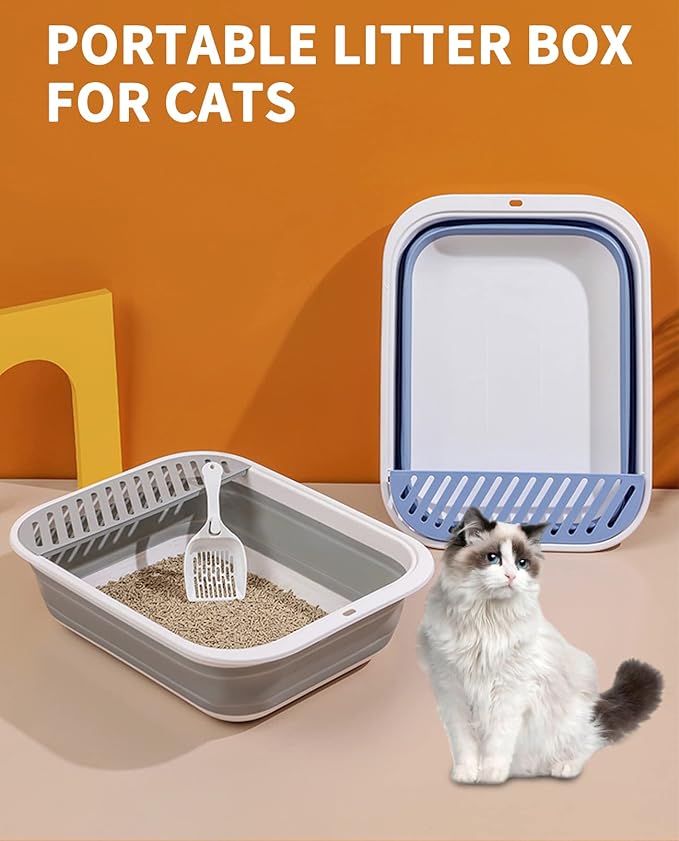 BNOSDM 8 Pcs Small Kitten Collapsible Litter Box Low Entry for Travel Set, Litter Boxes for Senior Cats, Foldable Cat Toilet, Open Small Litter Pan for Kittens (Grey)