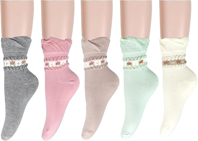 Benefeet Sox Womens Girls Ruffle Crew Socks Novelty Cute Frilly Dress Socks Cotton Lettuce Trim Turn-Cuff High Ankle Sock