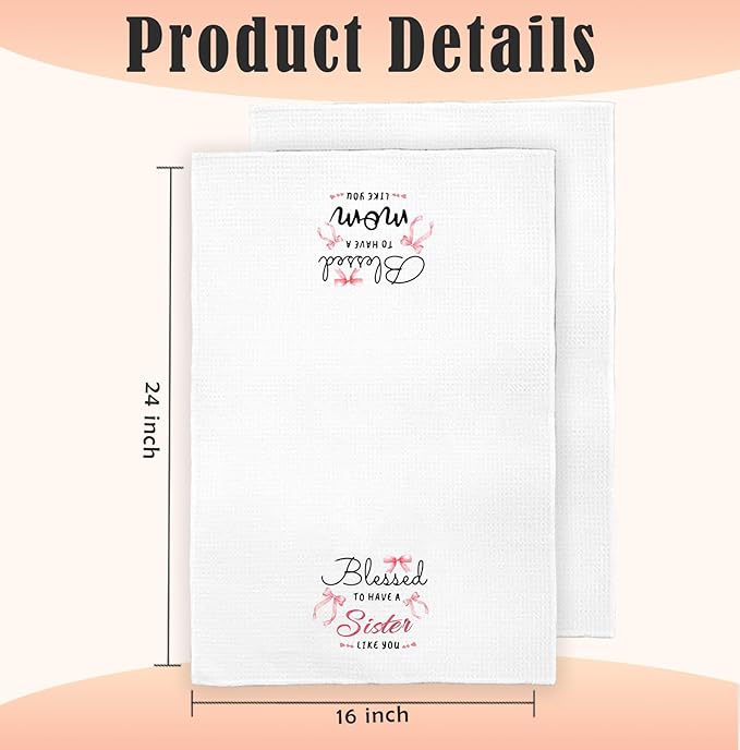 Coquette Pink Bow Sister Kitchen Towels Decorative, Mother's Day Birthday Gifts for Sister Dish Towels, Bestie Gifts for Women Hand Towels Drying Cloth for Kitchen Bathroom Decor, 16x24 Inch