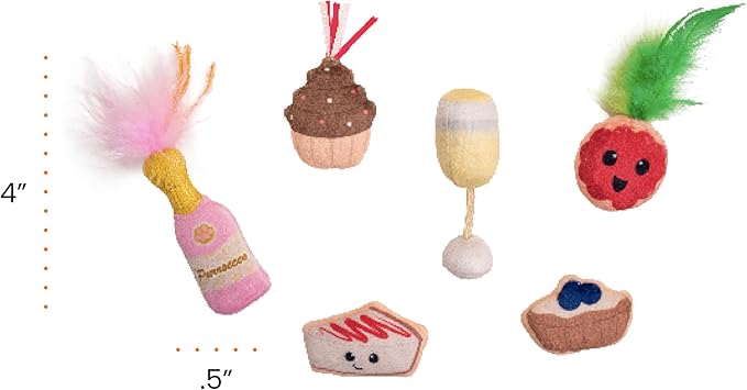 Catstages Purrsecco & Cupcakes Plush Interactive Catnip Cat Toys - 6 Pack