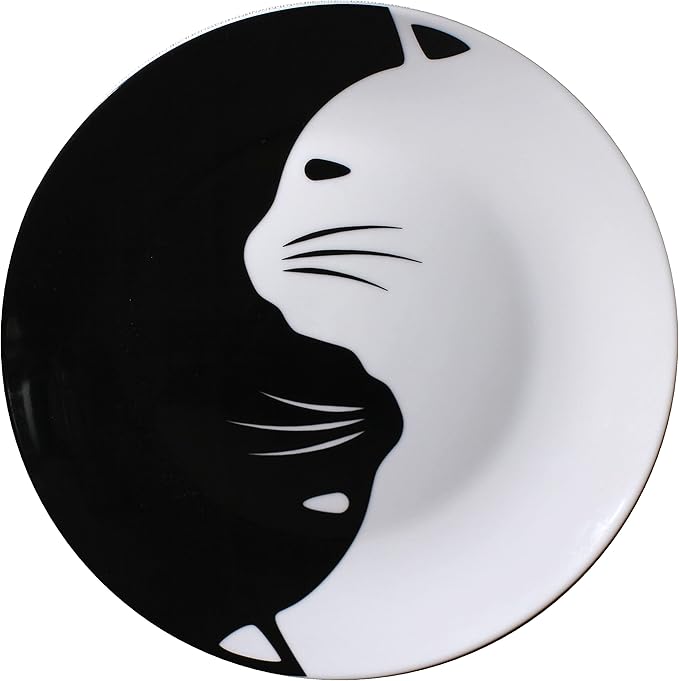 Black and White Cat Porcelain Plate Set, Best Gift For Cat Lover (8-inch salad plate set)