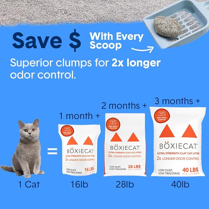 Boxie® Extra Strength 35 Day Natural Odor Control Cat Litter, 16lb Clumping Clay Kitty Litter