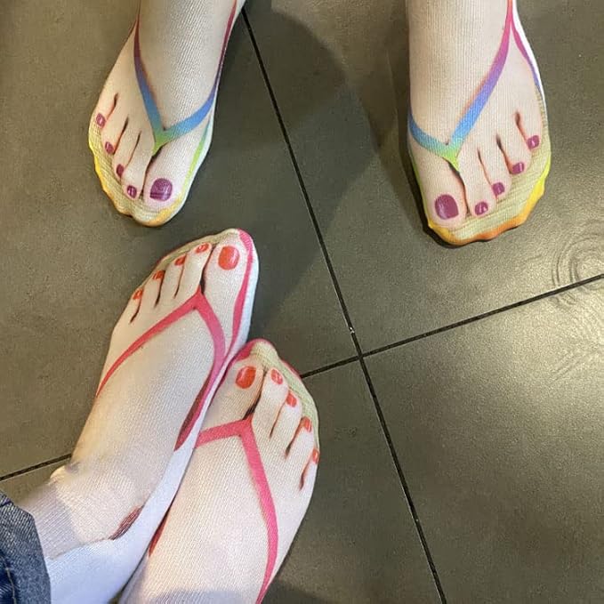 3D Manicure Print Socks Funny Flip Flop Socks 3D Pattern Socks Sandal Socks Low Cut Ankle Silly Socks- A Gag Gift