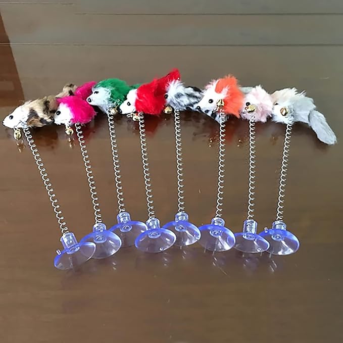 Random Color Interactive Toys for Cats, Play Cat Toy Cat Toy Cat-Friendly Design Soft Feather Mouse Imitation Spring Toy Cat Mice and Animals Toys for Indoor Cat and Kitten Exercise