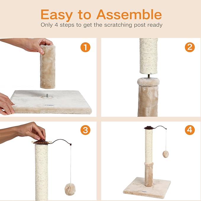 Happi N Pets 22" Cat Scratching Posts for Indoor Cats, Carpet Cat Scratch Post, Sisal Cat Scratcher, Cat Post with Rotatable Hanging Balls & Stable Base, Cat Scratchers for Kittens-Beige