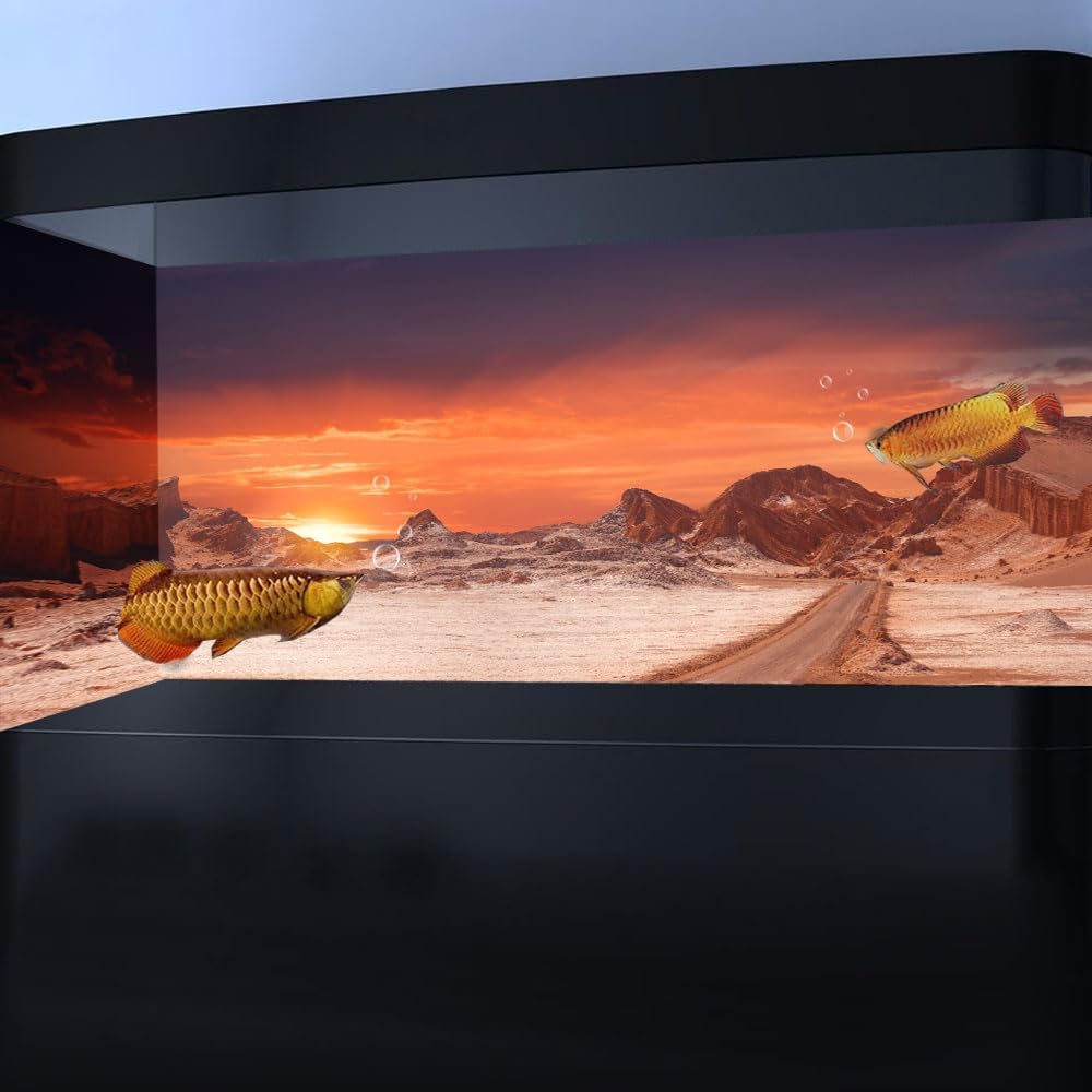 36X20IN Sun and Desert Moon Themed Reptile Habitat on Orange Durable Decorative Background, Terrarium Background with 10EVA Double-Sided Tape