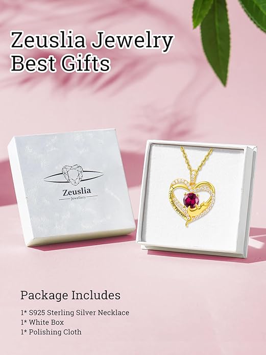 Birthstone Cat Necklaces,925 Sterling Silver Cat Necklace Heart Pendant for Women,Dainty Animal Jewelry for Her,Wedding Anniversary Birthday Gifts for Women Mom Grandma