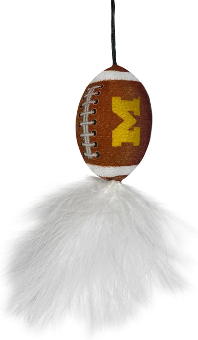 NCAA Michigan Wolverines Cat Tunnel Tube Toy with Plush Football Catnip and Feathers