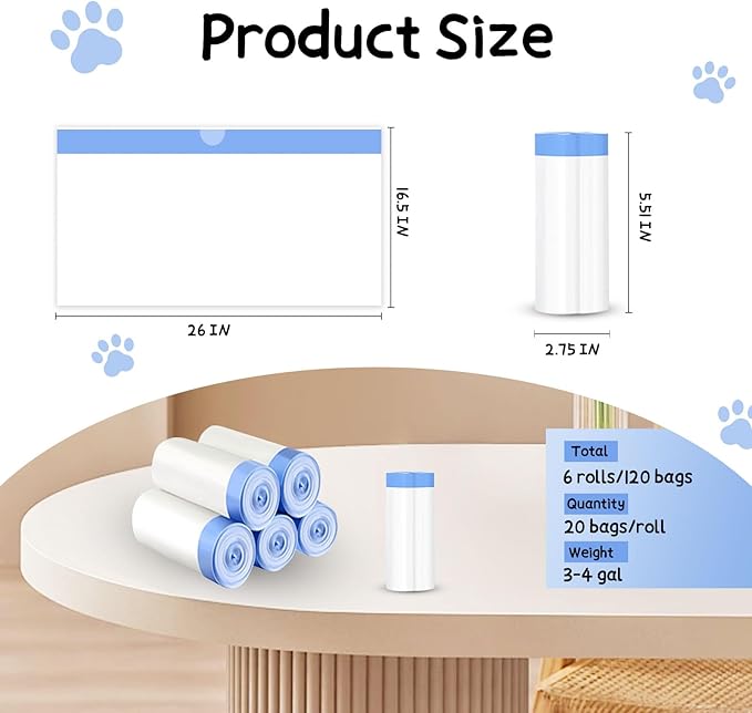 120 Count Cat Litter Box Liners for ZeaCotio and Cumrige Self Cleaning Litter Box, Extra Thick Heavy Duty Cat Litter Bags Replacement, Cat Litter Box Liners 3-4 Gallons of Capacity