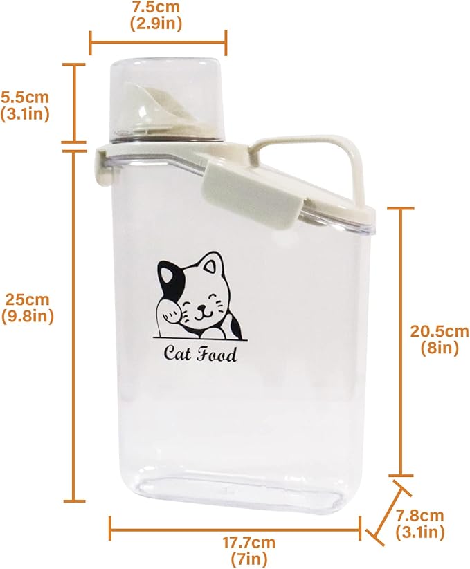 Pet Food Storage Container Airtight Cat Food Container with Measuring Cup and Pour Spout Portable Pet Food Dispenser for Cat Transparent Leakproof Cat Food Container for Travel 2.8L