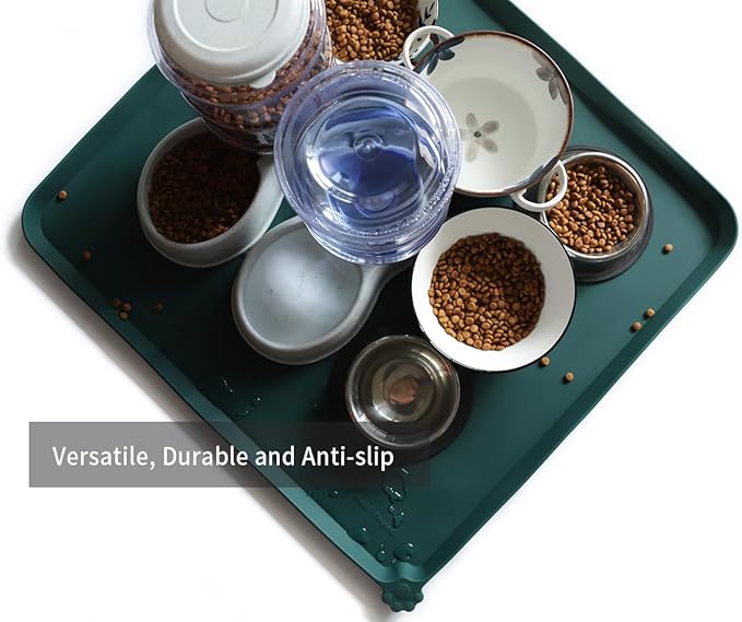 Hoki Found XX-Large Silicone Pet Food Mats Tray - Non Slip Pet Dog Cat Bowl Mats Placemat - Dog Pet Cat Feeding Mat - Waterproof Dog Cat Food Mats -Pet Water Mats for Carpet - Dark Cedar