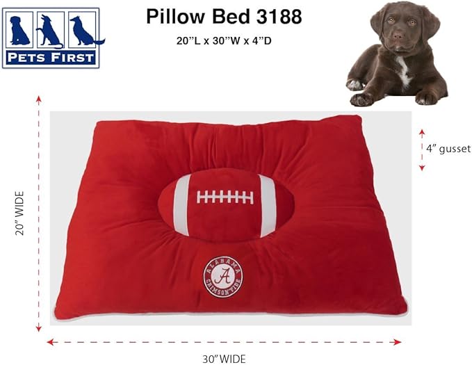 Pets First NCAA PET BED- Alabama Crimson Tide Soft & Cozy Plush Pillow Bed. - Sports Dog Bed. Cuddle, Warm Collegiate Mattress Bed for Cats & Dogs