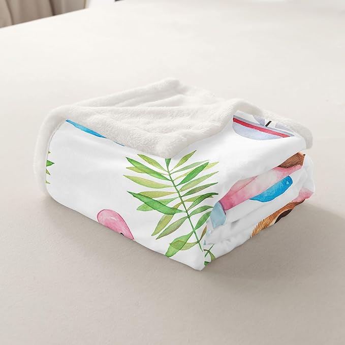 Tropical Animal Plush Blanket Cute Sloth Fleece Throw Blanket for Sofa Couch Bed Flamingo Float Sherpa Blanket Cartoon Sloth Hawaiian Summer Vacation Fuzzy Blanket Room Decor King 87x95 Inch