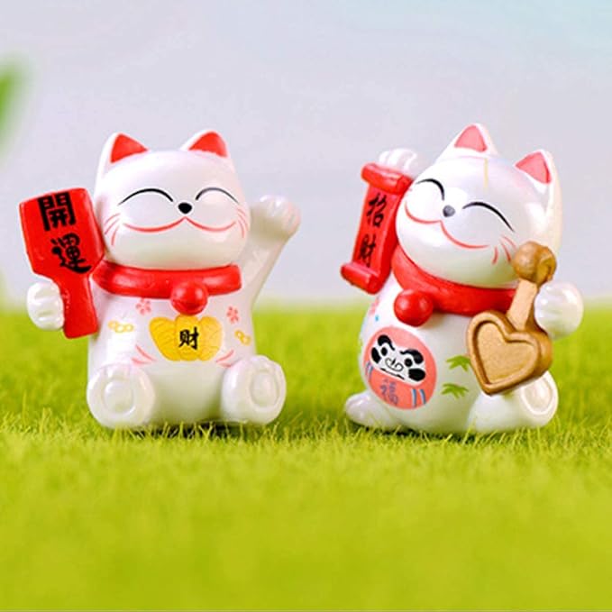 8 Pcs Cute Miniature Lucky Cat Figure Animal Cat Characters Toys Mini Figure Collection Playset, Cake Topper, Plant, Automobile Decoration, Landscape Scenes