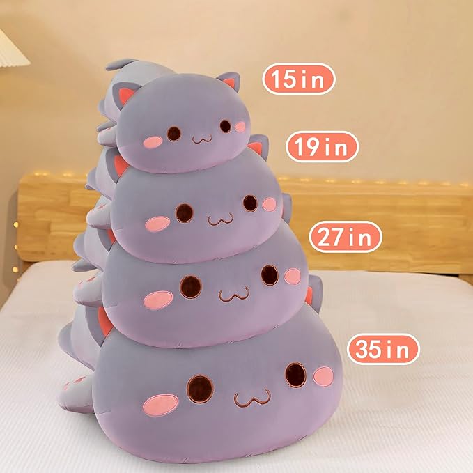 FUYU Cat Stuffed Animals, Soft Cat Plush Pillow Kawaii Kitten Stuffed Animal Toy Gifts for Kids Boys Girls Room Decor (Grey Round Eyes,15in/37cm)