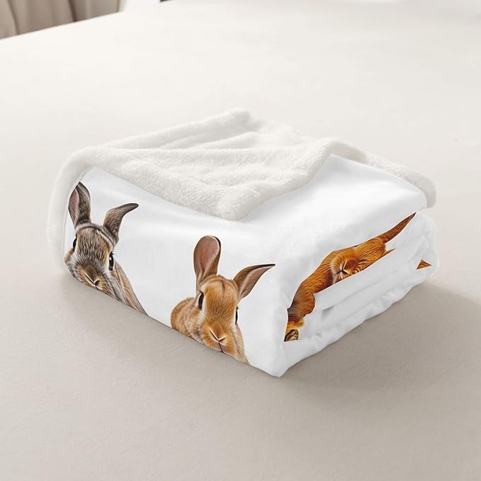 Girls Cute Rabbit Fleece Throw Blanket for Sofa Couch Daughter 3D Pet Animal Theme Sherpa Blanket Lovely Hare Plush Blanket Room 40"x50"