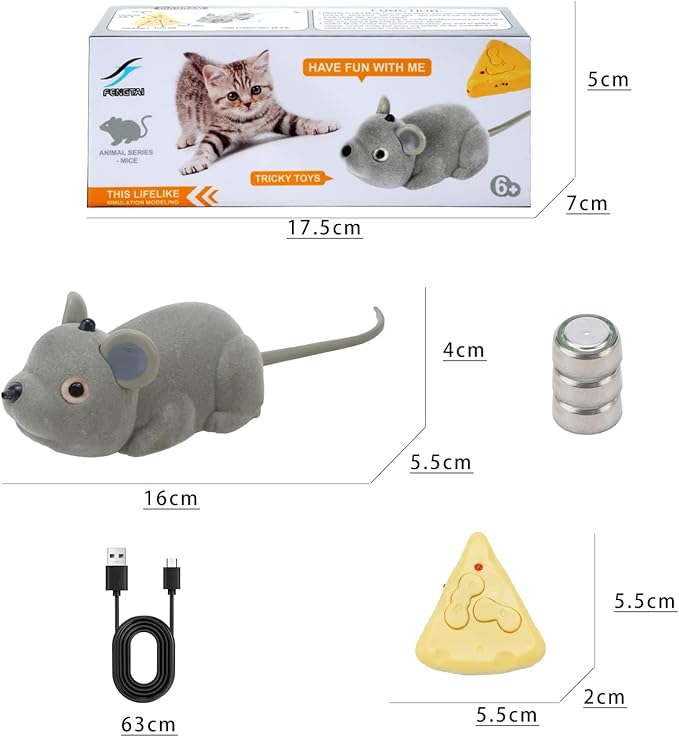 Interactive Cat Toys for Indoor Cats Remote Control Mouse Automatic Moving Cat Toy with Automatically Sense Obstacles and Escape Moving Electric Mouse Cat Toy for All Breeds Cat Boredom Exercise, Gray