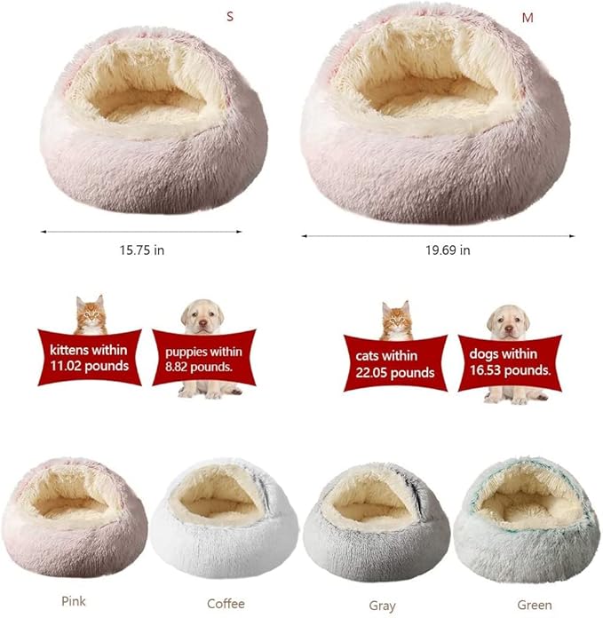 La La Pet® Modern Pet Soft Plush Burrowing Cave Faux Fur Cuddler Round Cat Bed Self Warming Autumn Winter Indoor Snooze Sleeping Cozy Nest for Mini Medium Sized