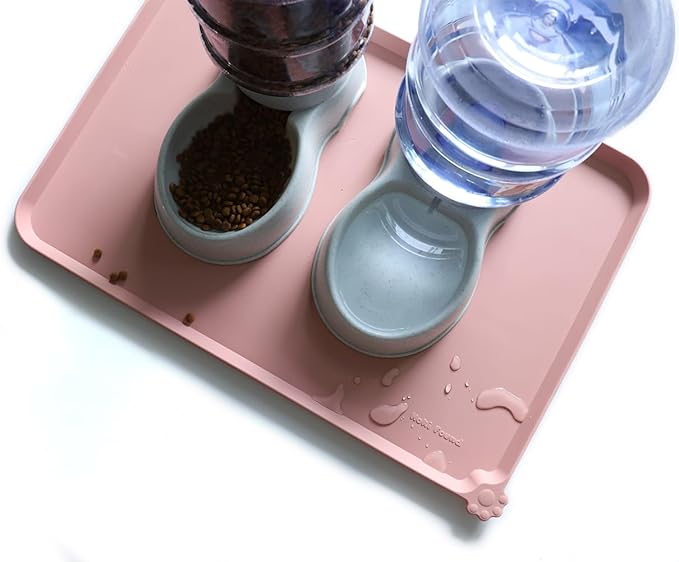 Hoki Found Large Silicone Pet Food Mats Tray - Non Slip Pet Dog Cat Bowl Mats Placemat - Dog Pet Cat Feeding Mat - Waterproof Dog Cat Food Mats -Pet Water Mats for Floors - Neutral Pink