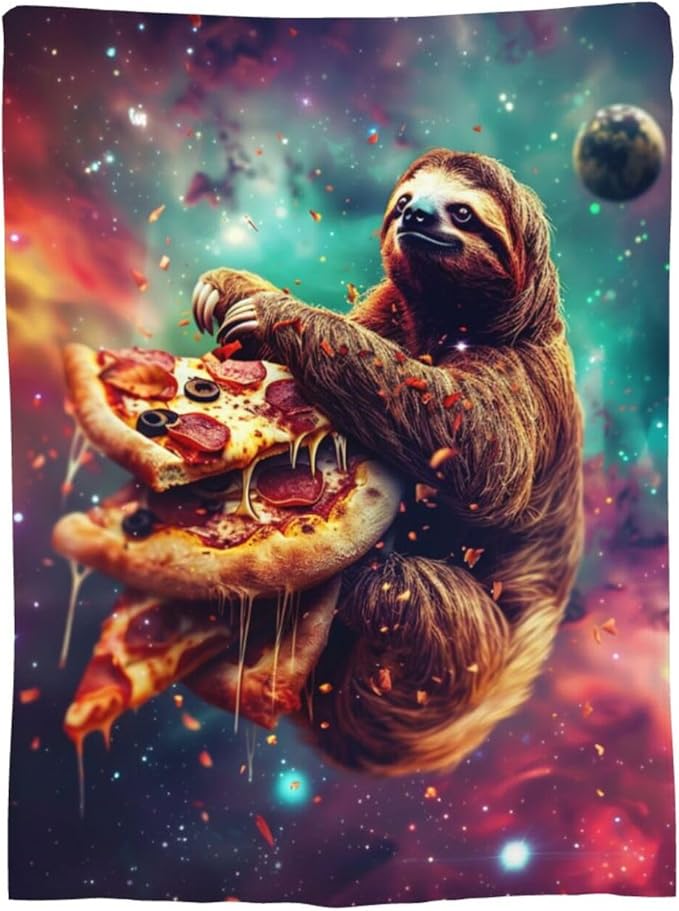 Sloth Pizza Throw Blanket - Funny Sloth Stuff Decor, Cozy Flannel Fleece Soft Plush Fuzzy Warm, Lightweight Bedding for Women & Girls, 50"X40"