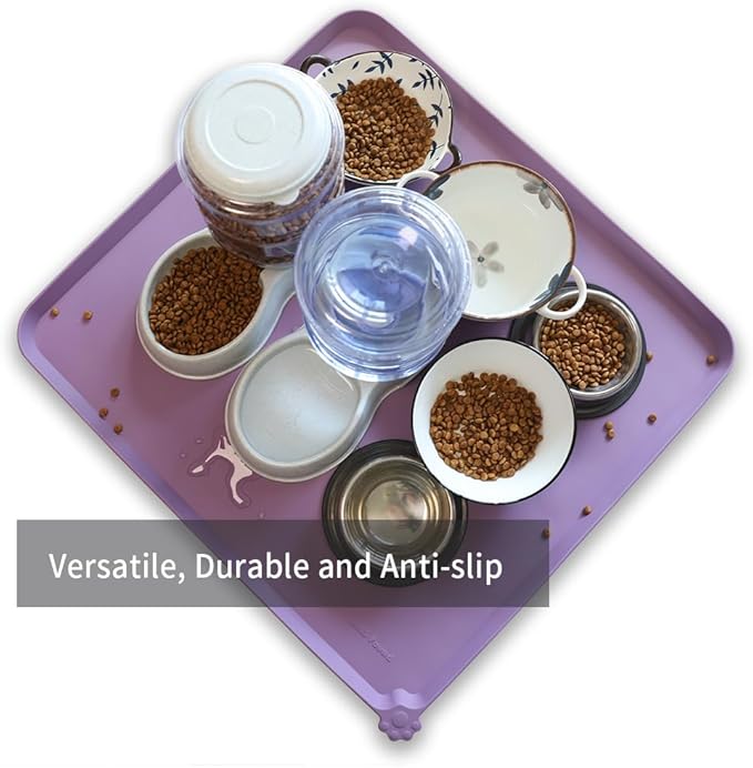 Hoki Found XX-Large Silicone Pet Food Mats Tray - Non Slip Pet Dog Cat Bowl Mats Placemat - Dog Pet Cat Feeding Mat - Waterproof Dog Cat Food Mats -Pet Water Mats for Carpet - Amethyst