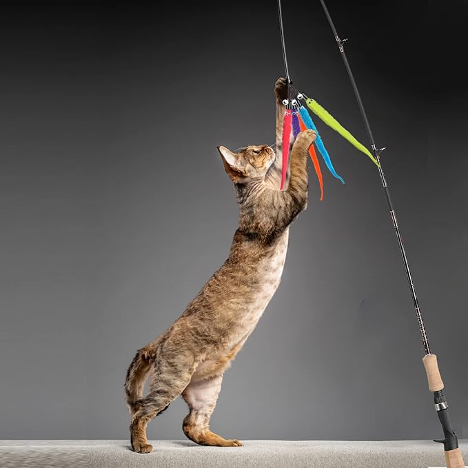 cobee 12pcs Cat Worm Toy Refills, Cat Wand Toy Replacement Refills Furry Tail Worm with Bells Assorted Cat Interactive Toy Refills with Bell for Cat Kitten Worm Refills Attachment for Cat Wand