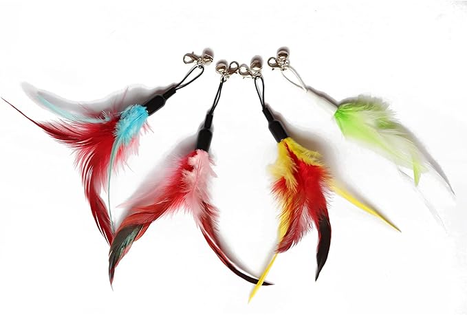 Cat Toys Interactive Cat Feather Wand , Powerful Suction Cup, 4pcs Natural Feather Teaser Replacements with Bell, for Indoor Kitty Old Cat Exercise (8pcs)