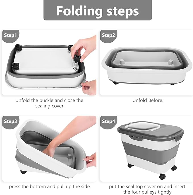 Dog Food Storage Containers 2 PCS(15/20 LB) Collapsible Dog Food Storage Container - with Measuring Cup &Scoop for Dog/Cat Food, (grey+grey)