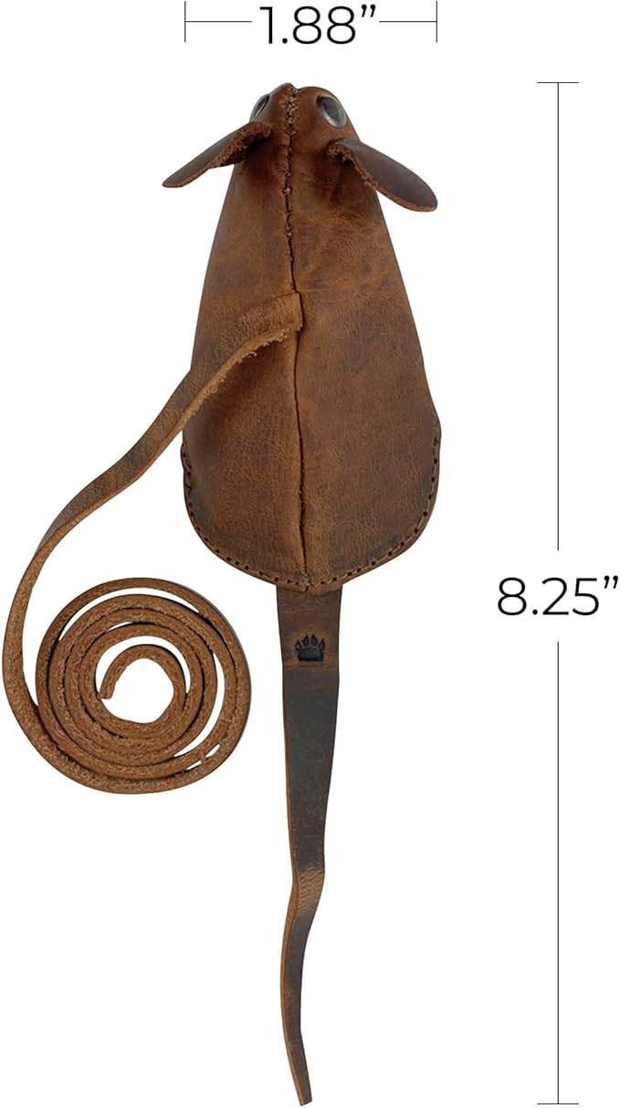 TACO DOG, Stuffed Mouse Cat Toy Handmade from Full Grain Leather - Bourbon Brown
