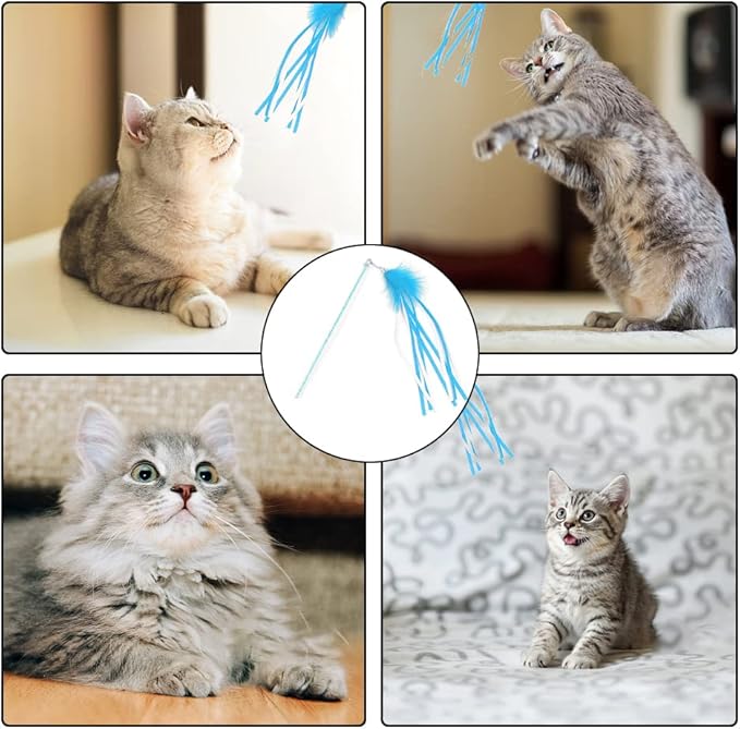 Feather Teaser Cat Toy Interactive Feather Wand Funny Cat Stick with Tassel Bell for Indoor Cat Play