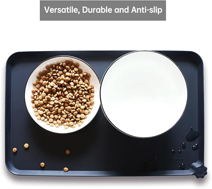 Hoki Found Silicone Pet Food Mats Tray - Non Slip Pet Dog Cat Bowl Mats Placemat - Dog Pet Cat Feeding Mat - Waterproof Dog Cat Food Mats -Pet Water Mats for Floors -Black