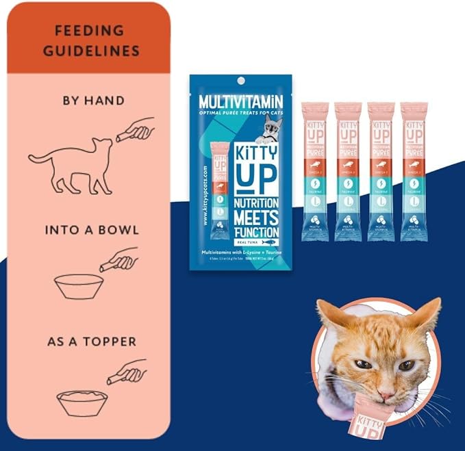 Lickable Cat Treats for Indoor Cats - Multivitamin Puree Treat with Real Tuna, Lysine, Taurine, & Grain Free | 12 Cat Tube Treats