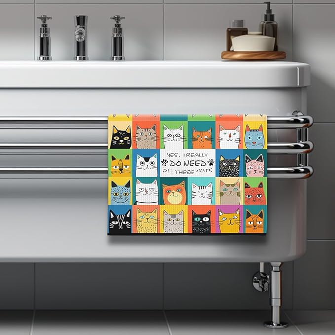 Cat Kitchen Towels,Cat Dish Towels,Cat Towels,Cat Hand Towel,Black Cat Gifts,Crazy Cat Lady Gifts,Cat Lady Gifts,Black Cat Gifts for Women,Gifts for Cat Lovers for Women,Decorative Kitchen Towels
