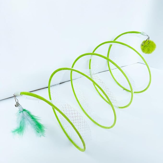 Spiral Tunnel Cat Toy, Self Play Cat Hunting Spiral Tunnel Toy Spiral Cat Toy, Folded Cat Tunnel Spring Toy for Indoor Cats (Green)