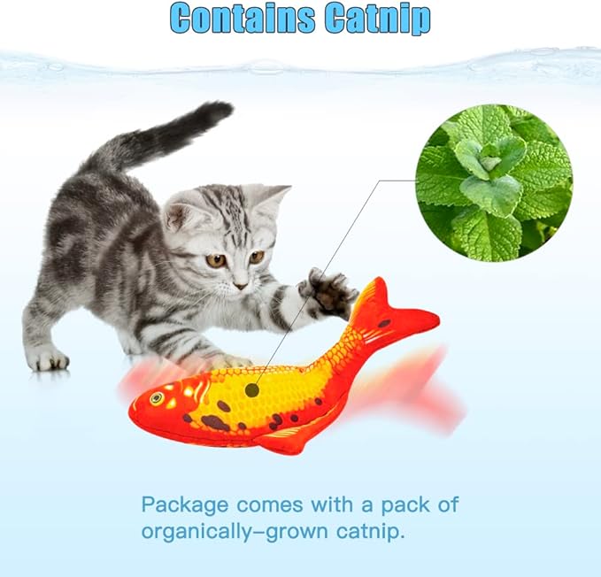 TOOGE 2 Pack 11" Floppy Fish Cat Toys with SilverVine and Catnip for Indoor Cats for Small Dogs Interactive Automatic Flopping Fish Cat Kicker Toys for Cats Puppy Small Dog