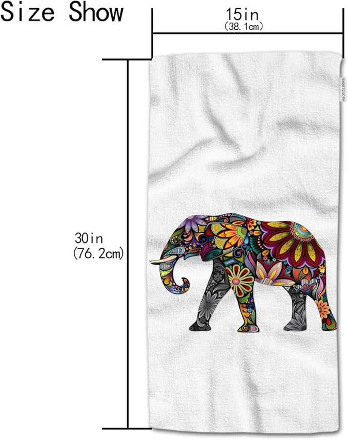 HGOD DESIGNS Elephant Hand Towel - Mandala Colorful Floral 100% Cotton Soft Bath Towel for Bathroom, Kitchen, Hotel, Spa - 15"X30"