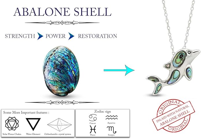 AFFY Abalone Shell Animal (Starfish, Dolphin, Seahorse, Frog, Dragonfly, Whale Tail, Turtle) 14K White Gold Over Sterling Silver Pendant Necklace Jewelry Gift For Her